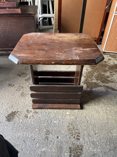 Small Dark Wooden Side Table with Slat Siding