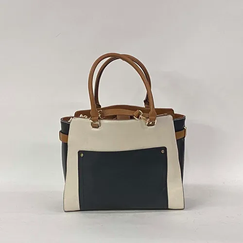 Black & Beige Leather Purse with Brown Handles - MO22283