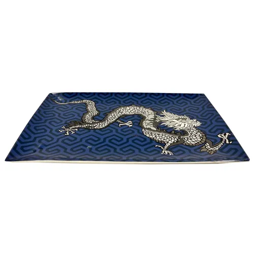 Navy Blue Chinese Dragon Ceramic Tray - TR476