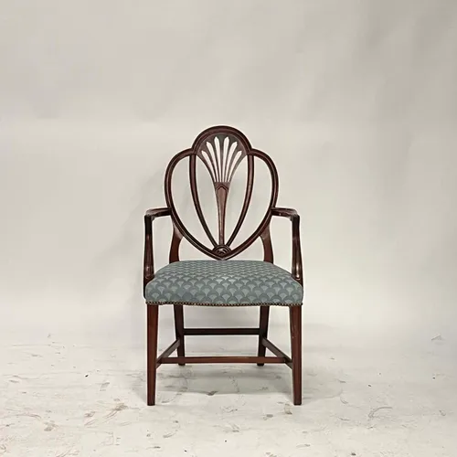 Wood Antique Armchair with Blue Cushion - SE22242