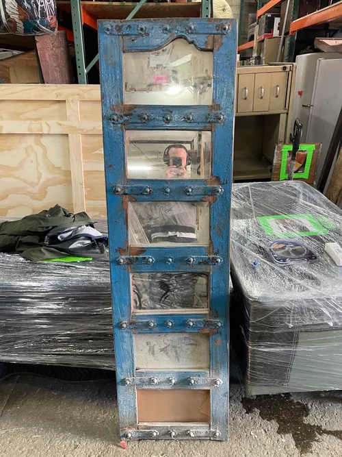 Vintage Blue Wooden Standing Mirror 