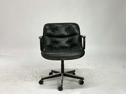 Vintage Mid-Century Modern Black Leather Knoll Pollock Office Chair