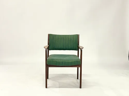 Mid-Century Modern Green Stripe Upholstered Wood Armchair