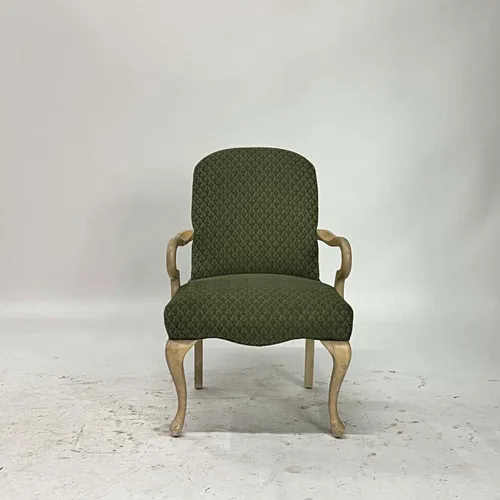 Antique Green Upholstered Bleached Wood Arm Chair