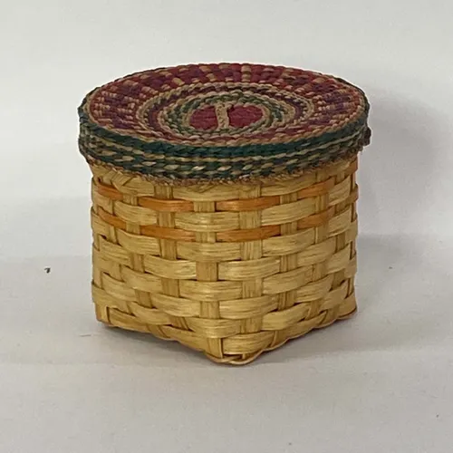 Red & Green Round Woven Basket With Lid - BSKT30