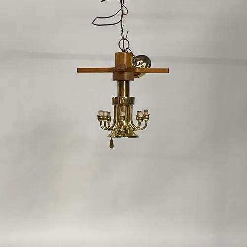 Walnut & Brass Candlestick Chandelier - LI458