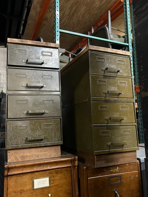 Wood and Army Green Filing Cabinet With 4 Drawers