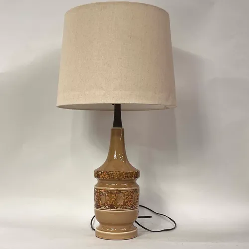 Painted & Glazed Brown Table Lamp with Beige Shade - LI157