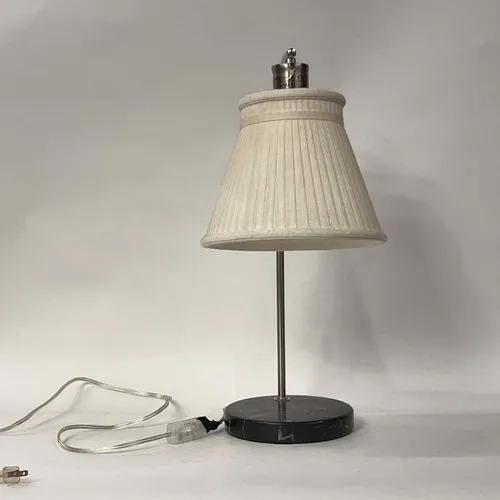 Black Marble & Silver Table Lamp with Pleated Shade - LI132