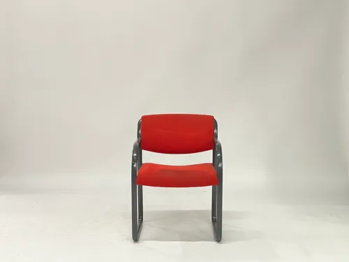 Modern Tubular Gray Metal Red Upholstered Arm Chair