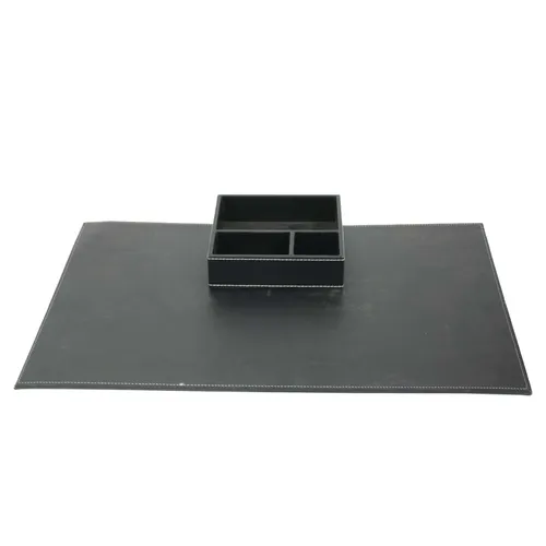 Black Leather Stitched Desk Set - OFA498