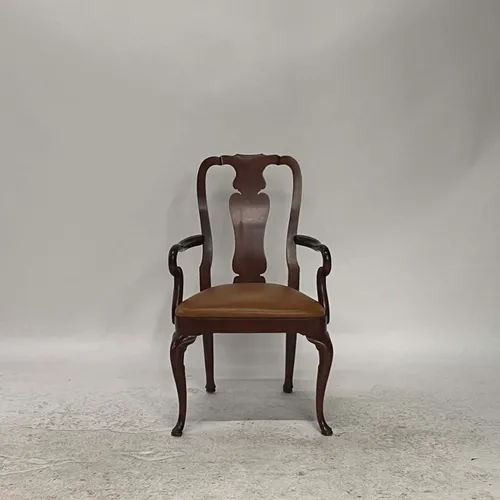 Queen Anne Dining Chair with Camel Leather Seat - SE2978