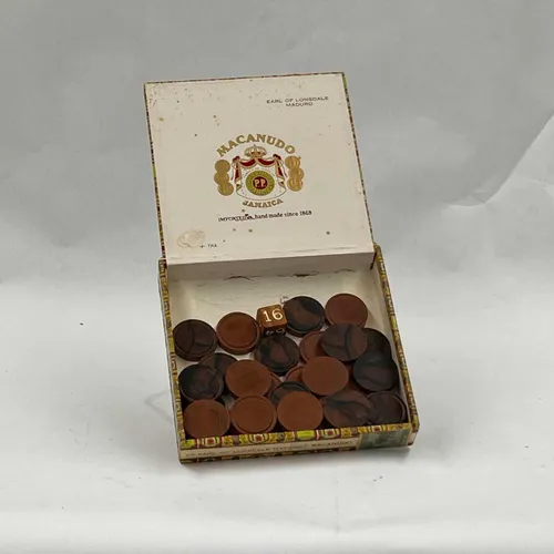 Box of Wooden Checkers & Dice - B77