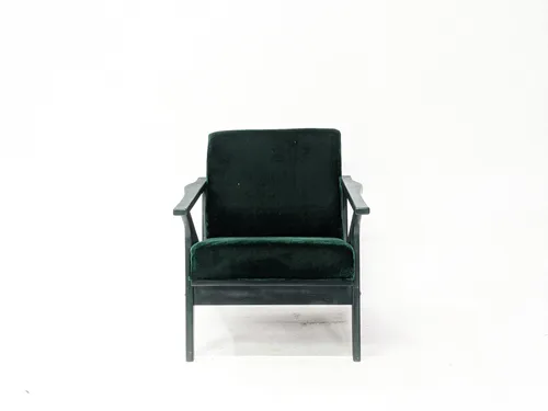 Green Velvet Midcentury Lounge Chair with Green Wood Frame