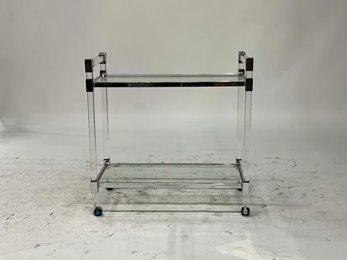 Chrome Glass & Square Lucite Bar Cart