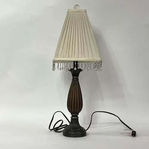 Traditional Bronze Table Lamp with Pleated Beaded Shade - LI66