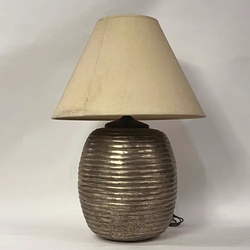 Metal Ribbed Beehive Table Lamp with Tapered Tan Shade - LI178