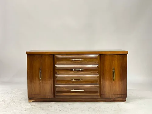 Wavy Wood 4-Drawer Credenza with Diamond Front & Tapered Handles