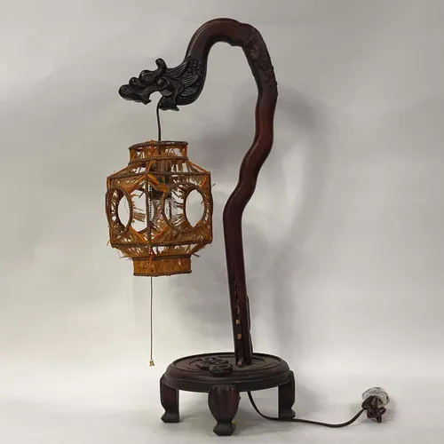 1920s Fine Antique Chinese Rosewood Dragon Table Lamp Pagoda - LI134