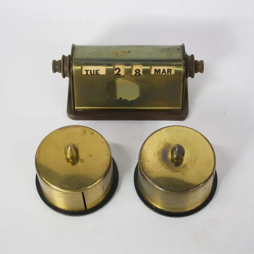 Vintage Brass Paper Weight & Desk Calendar Set - OFA564