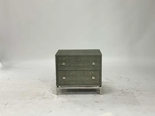 Modern Green Gray Shagreen 2-Drawer Nightstand