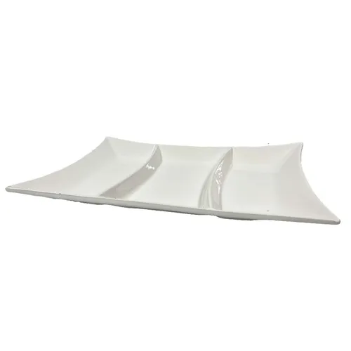 White Ceramic 3-Compartment Serving Tray - TR448