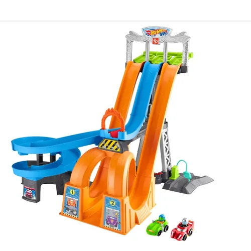 Little People Toddler Toy Hot Wheels Racing Loops Tower Race Track with Stunt Ramp & Sounds