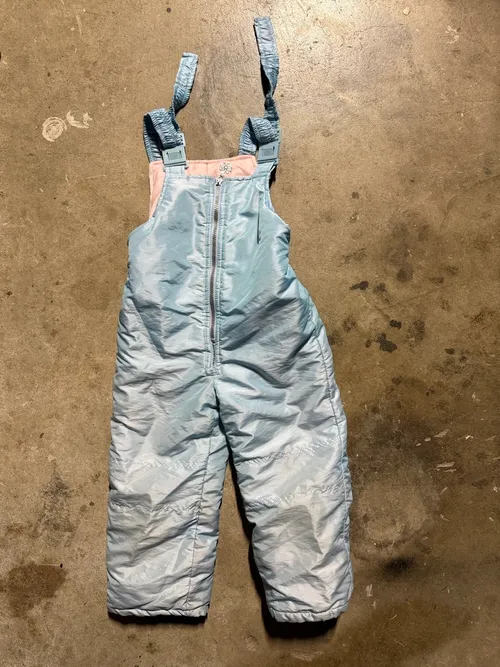 5-6T: Ollie's , pink snow bib (blue with pink lining