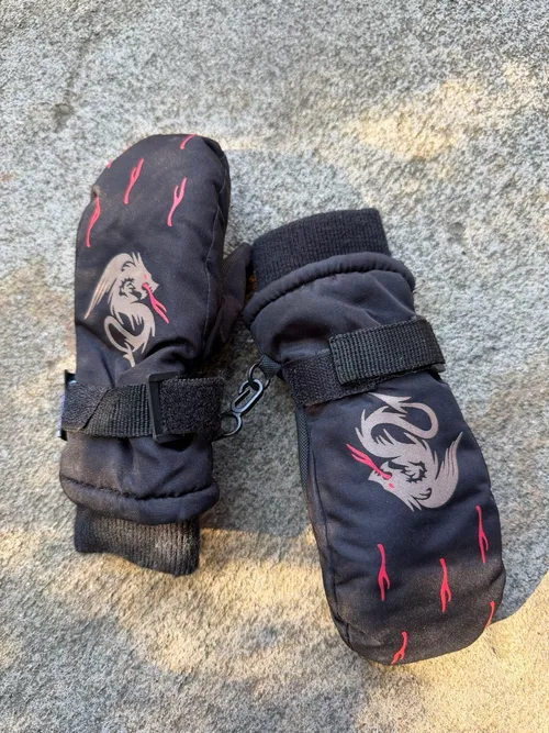 M (2-4): , Black waterproof thinsulate w/dragons