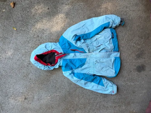 7-8T: Lands End, Two tone blue with hood, red accent