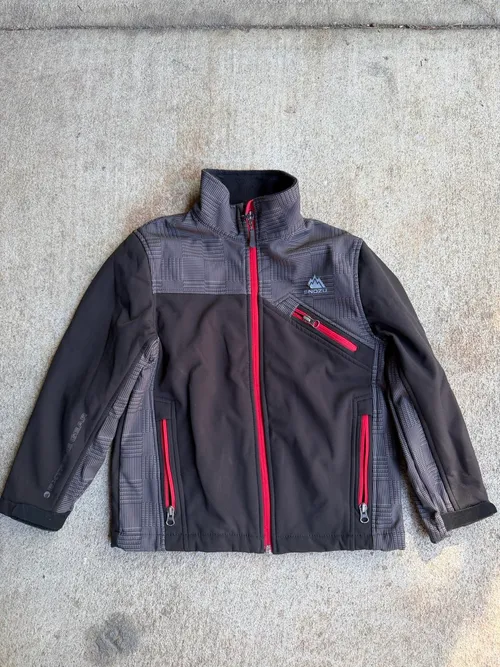 7-8T: Snowzu, Black with red zippers + grey pattern