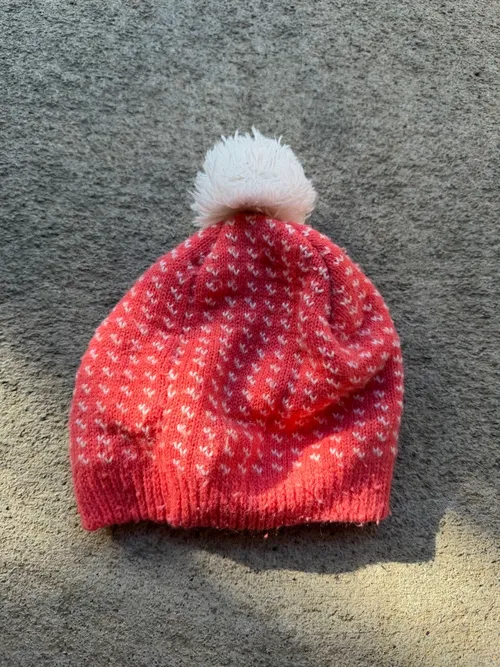 One Size: , Orange beanie with white spots