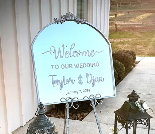 Customizable Silver Framed Welcome Sign & Easel