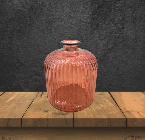 Pink Ribbed Glass Bud Vase