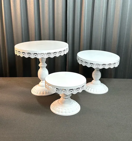 Set of Ornate White Metal Cake Stands