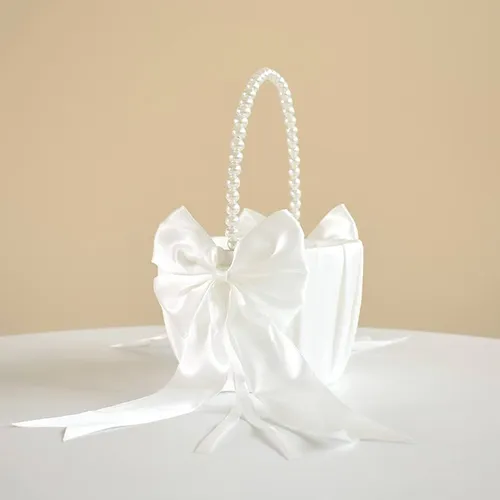 White Satin Flower Girl Basket