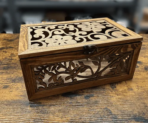Floral Engraved Wood Card Box