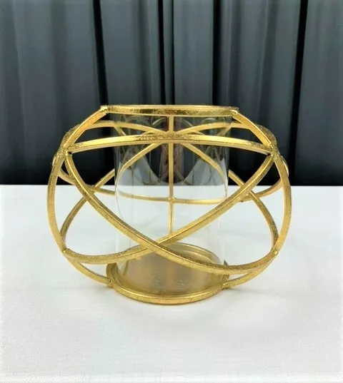 Round Geometric Gold Candle Holder