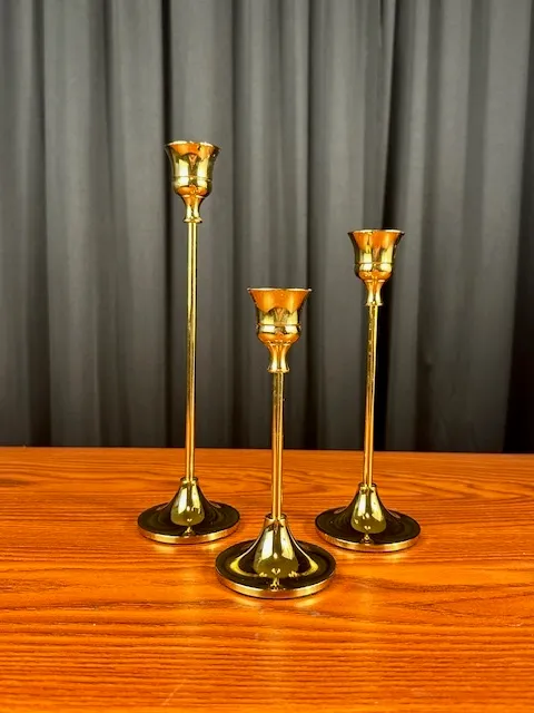 Set of 3 Gold Candlesticks