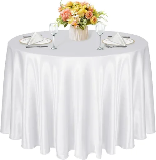 Round White Satin Tablecloth 120