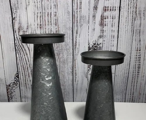Set of Galvanized Metal Candle Holders