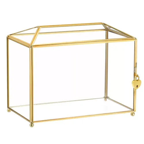 Glass Card Box with Gold Trim