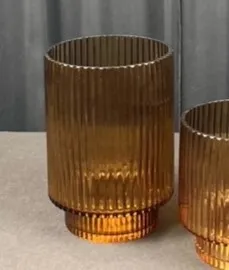 Large Amber Ribbed Candle Holder