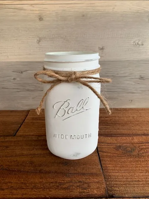 Distressed White Qt. Mason Jar