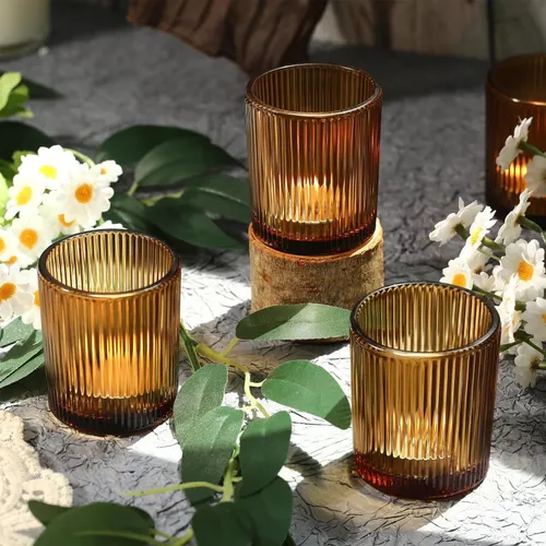 Ribbed Amber Votive 2