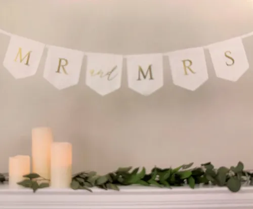 Mr. & Mrs. Hanging Banner w/ Gold Letters