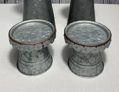 Set of Small Galvanized Metal Candle Holders
