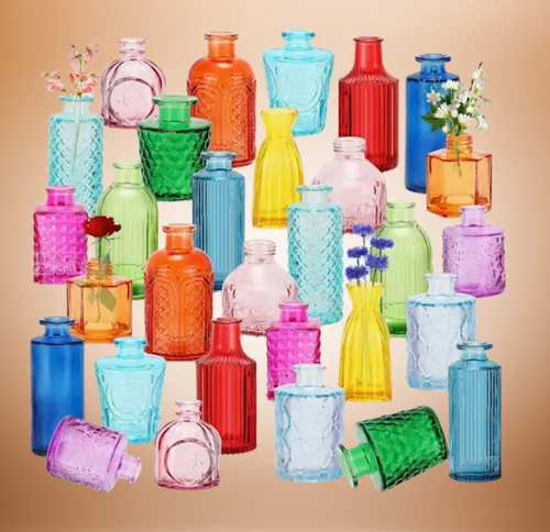Set of 30 Small Multi Colored Bud Vases