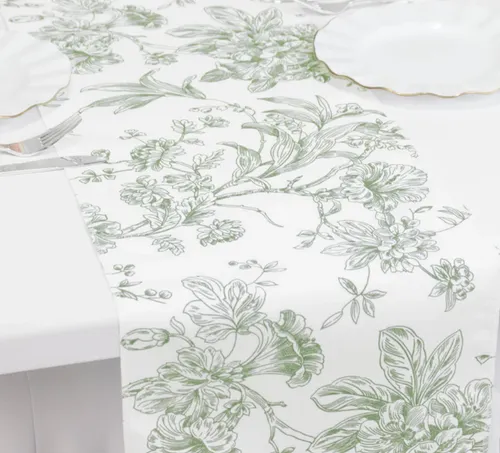 Sage French Toile Table Runner