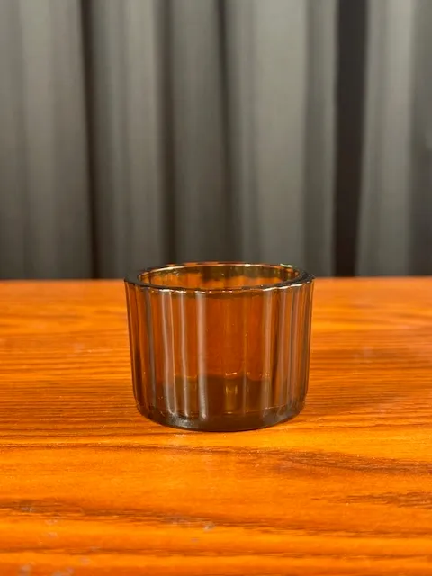 Small Amber Ribbed Tea Light Holder